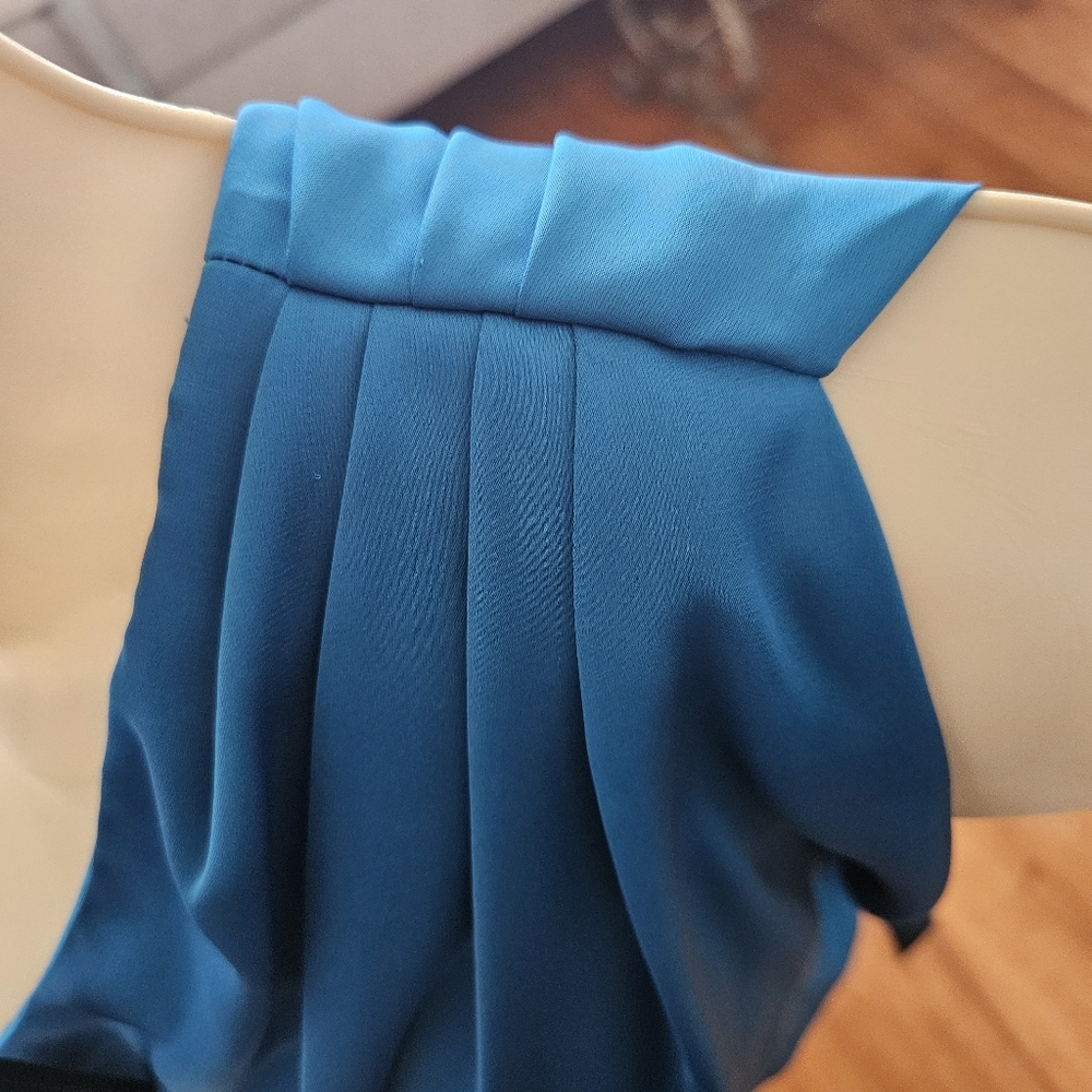 Aqua Blue Satin One Shoulder Dress - Picture 5 of 10
